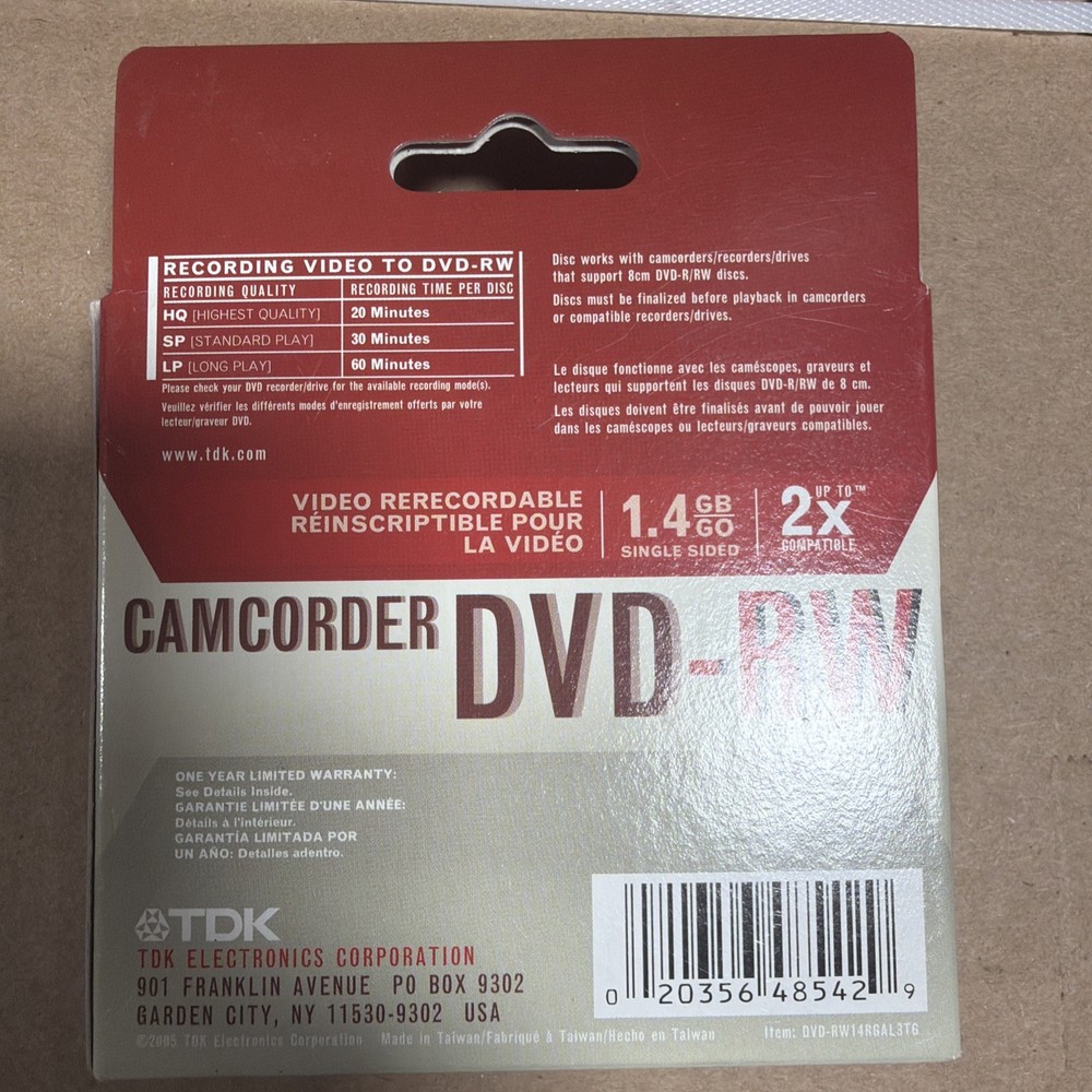 NEW! TDK Mini DVD-RW 30 Min Rewritable 3 Pack