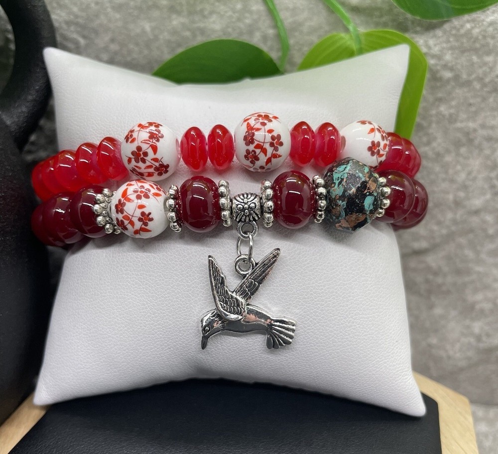 2 PC Handmade Boho Beaded Stackable 7” Plus Stretch Bracelet Set New B1364