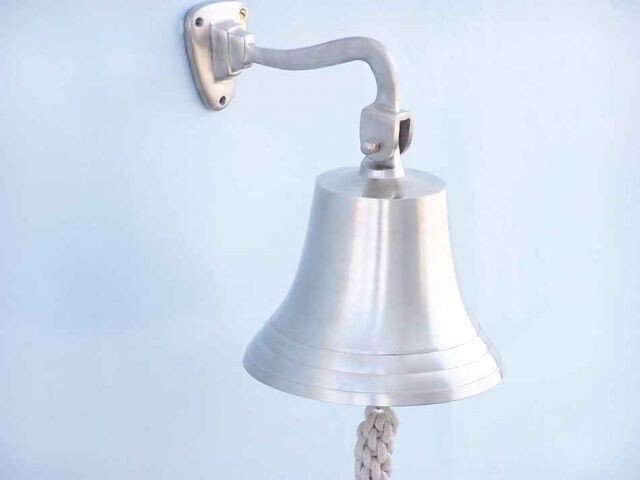 Brushed Nickel Hanging Ship's Bell 11"