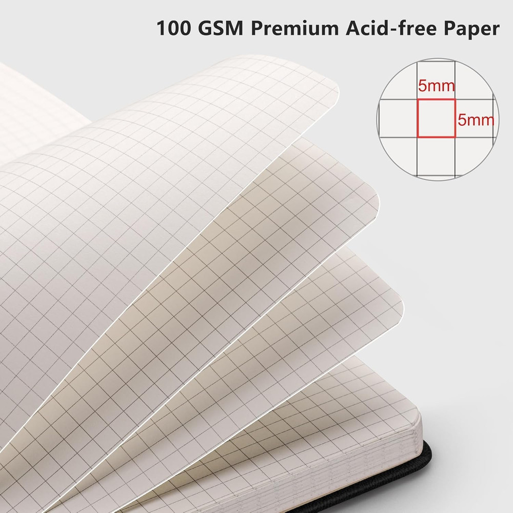 Graph Grid Paper Notebook, 2-Pack, 192 Pages per Pack, A5 Medium Size (5.7'' X 8