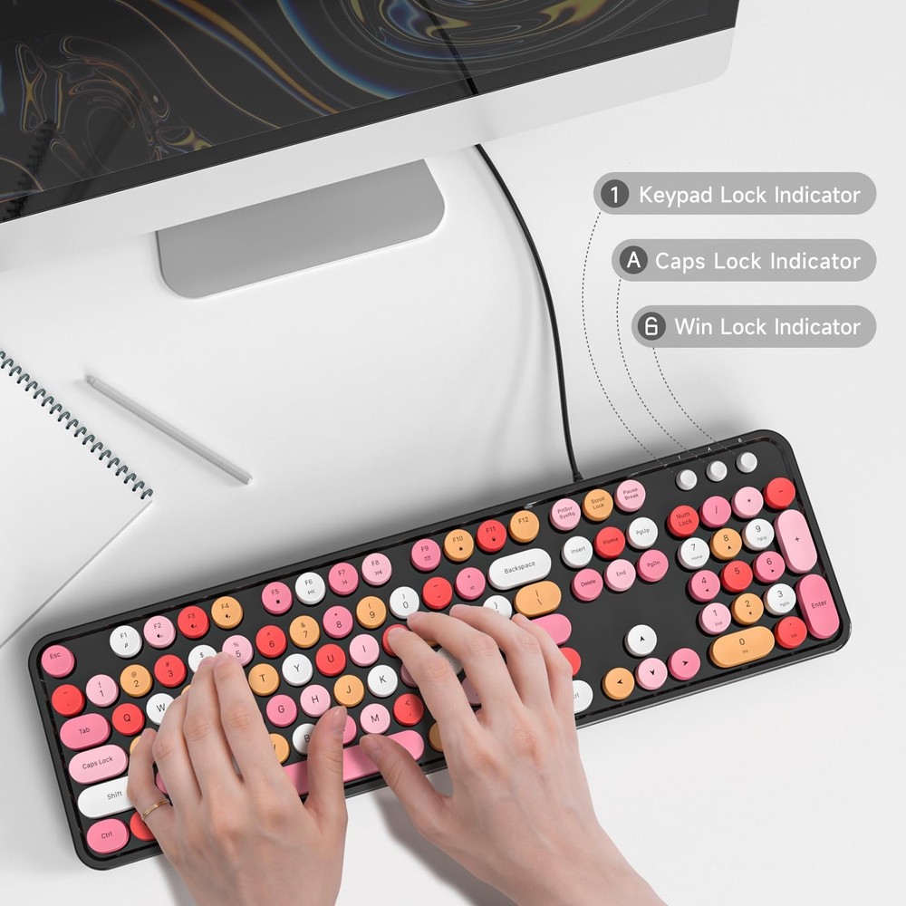 Computer Keyboard Wired, Plug and Play USB Retro Round Typewriter Keyboard, F...