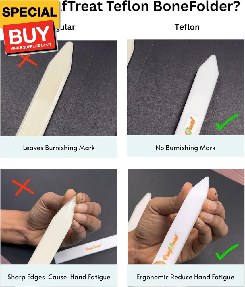 Teflon Bone Folder and Scoring Tool - Large Bone Folder - Paper Scorer for Paper