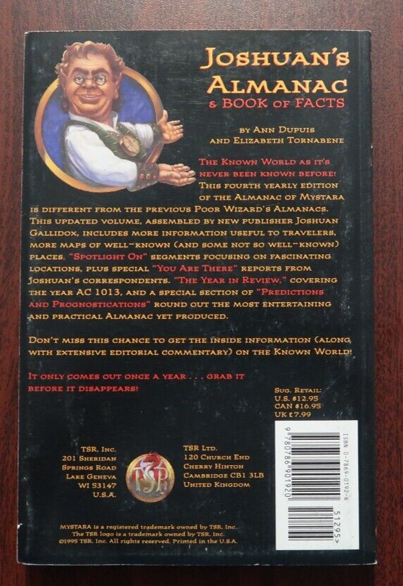 D&D Basic/Mystara JOSHUAN'S ALMANAC By TSR 1995 Excellent map still bound in !