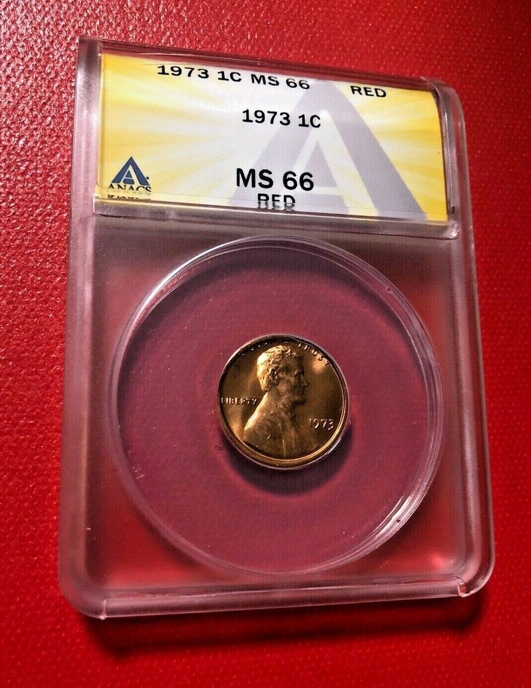 1973 US ONE CENT RED ANACS MS 66 RED