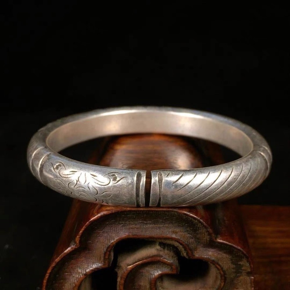 1pc Bracelet with Auspicious Silver Pattern Inner Diameter (59Mm) Movable Mouth