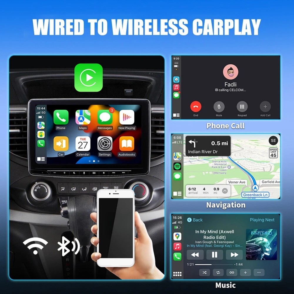 Wireless CarPlay Adapter Android Auto 2-in-1 Plug Play Voice Control Compact USB