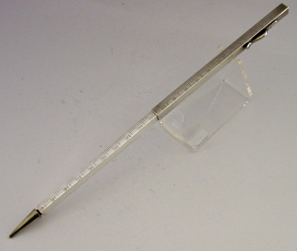 QUAITY SOLID SILVER ARCHITECT'S MECHANICAL PENCIL TELESCOPIC RULER c1920s DECO