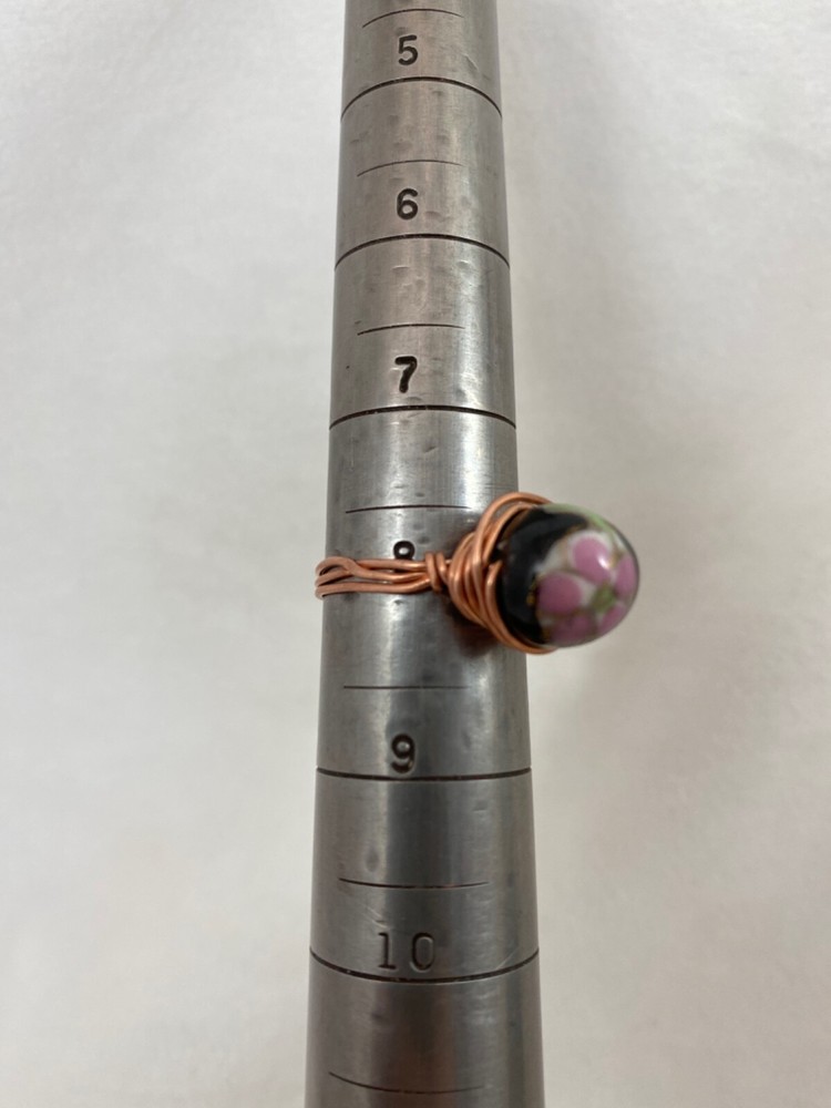 Handmade ~ Copper Wire Wrap ~ Glass Bead Ring 8 Size #203