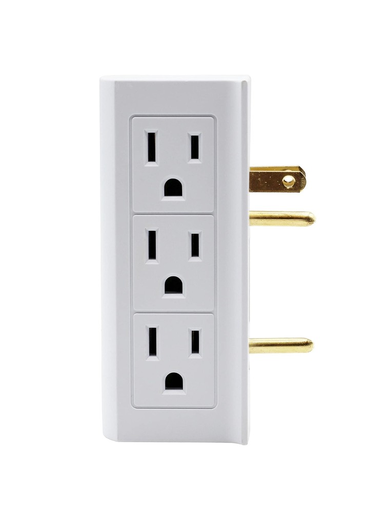 6 Outlet Vertical Extender Wall Tap - Split 2 Outlets Into 6 Grounded with Si...