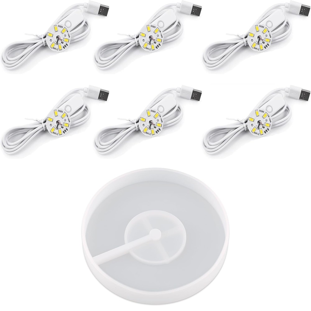 Round Display Base Silicone Mold with 6Pcs Led Light for Resin Casting, USB P...