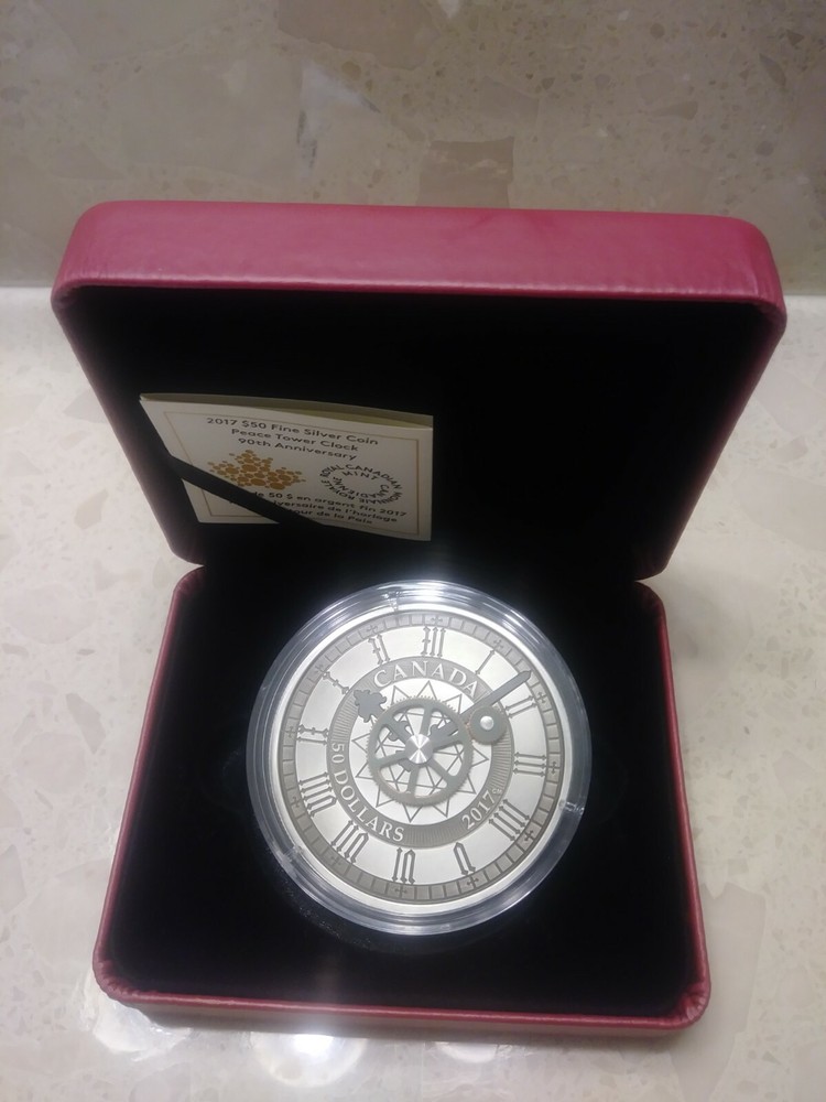 2017 CANADA PEACE TOWER CLOCK 90TH ANNIVERSARY 5oz SILVER COIN $50