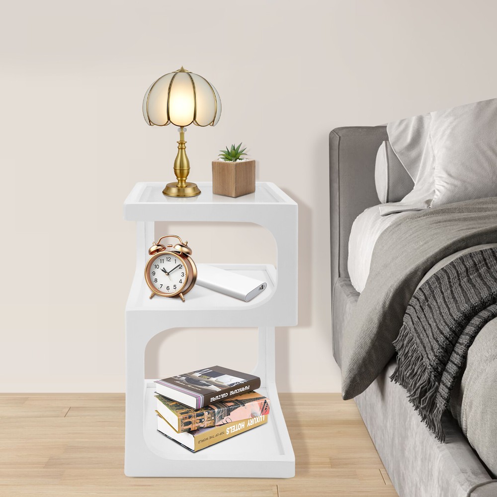 3-Tier Solid Wood Nightstand, End Table for Small Spaces with Open Storage