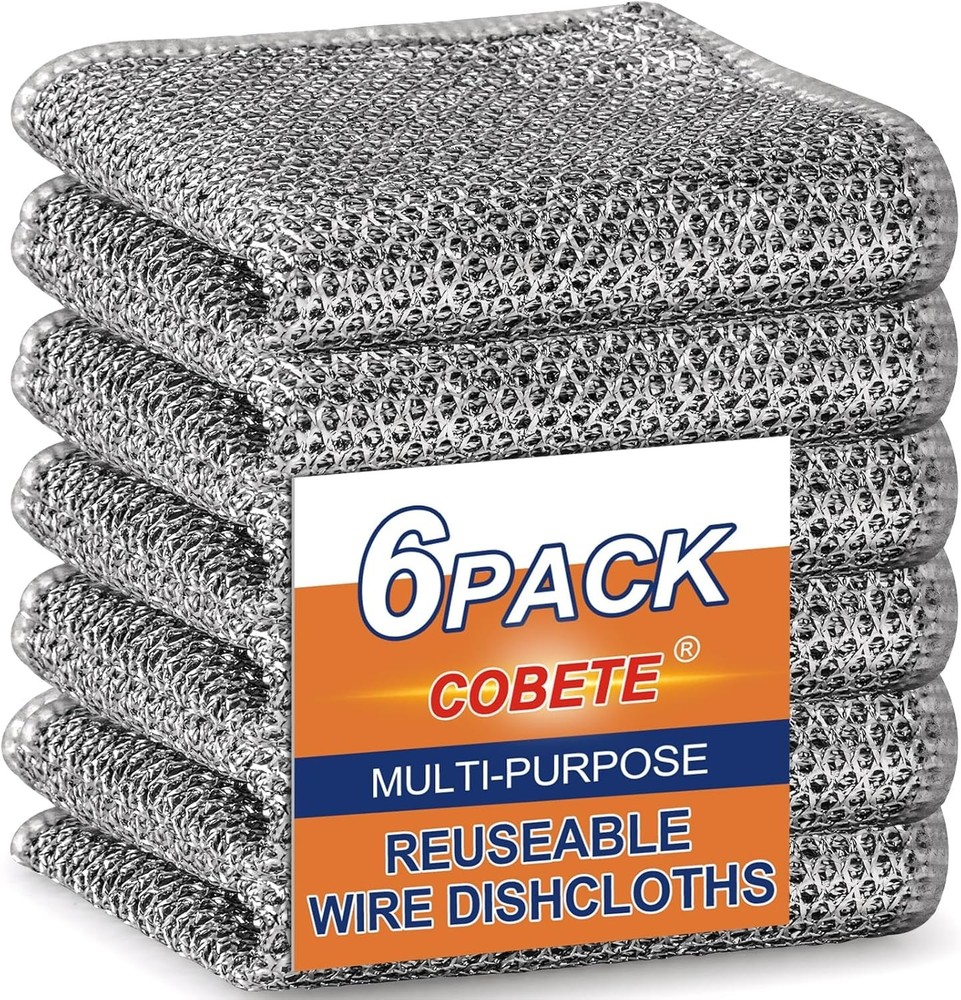Multipurpose Non-Scratch Wire Dishcloths - Effortless Cleaning Rags (6-Pack)