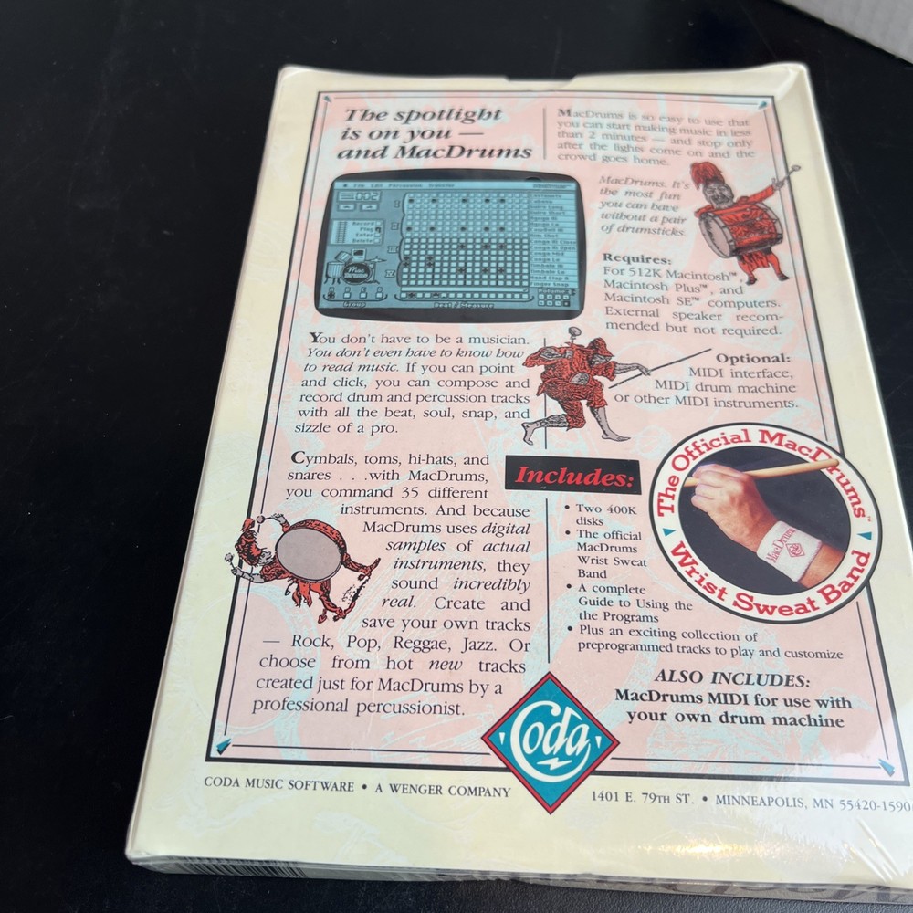 VTG Computer Program Macdrums 512k Macintosh Plus SE Coda Sealed New HTF MIDI