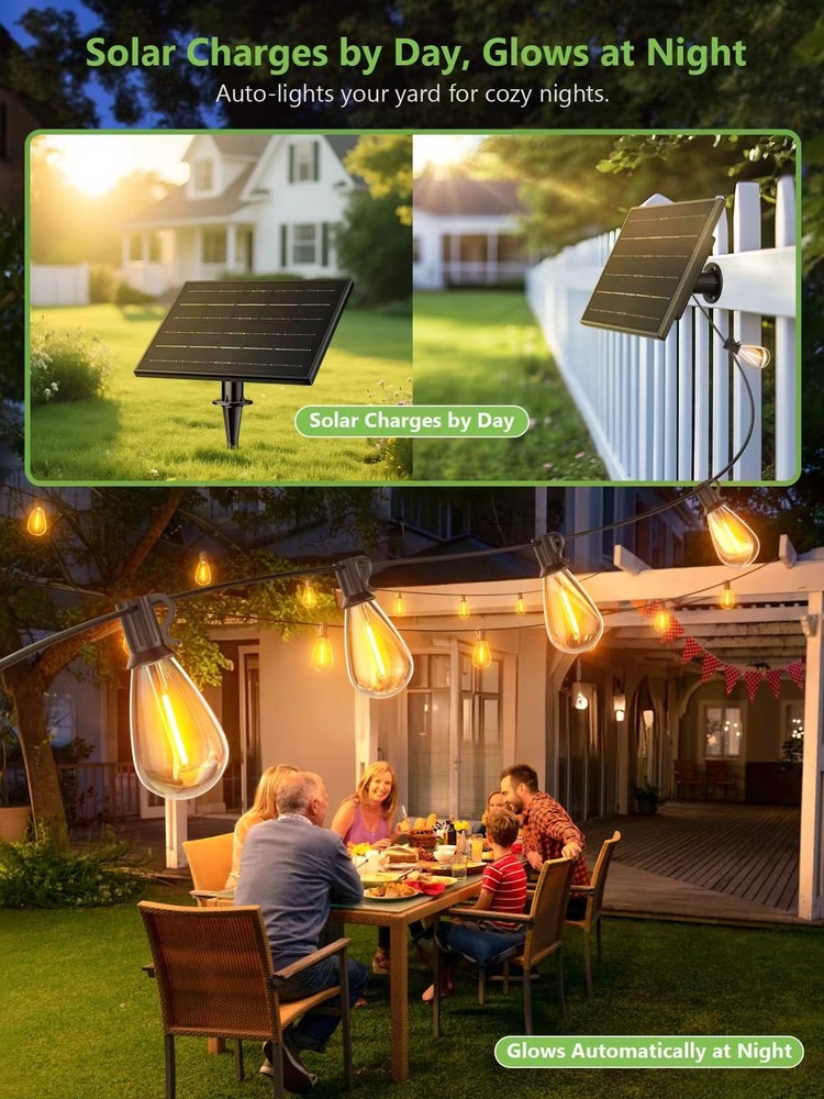 100FT Solar String Lights Outdoor Waterproof 2200K with Remote & USB Charging...
