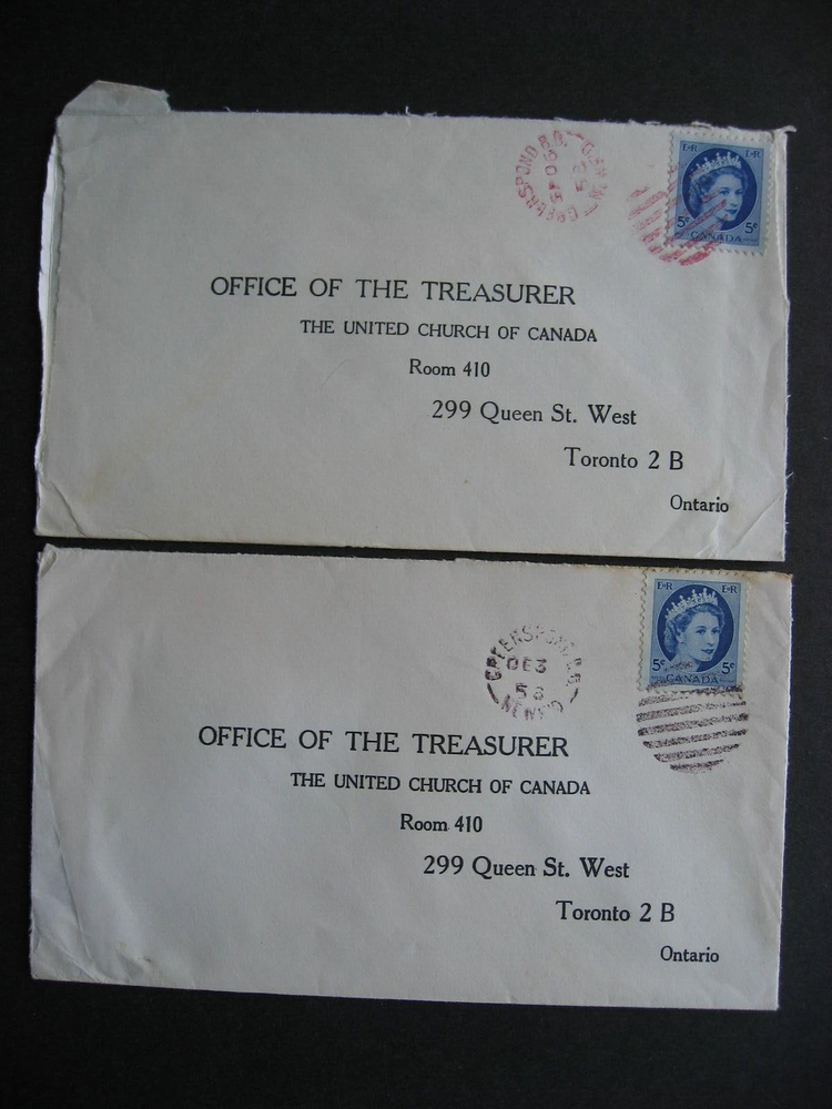 Newfoundland split ring cancel, red, brown Greenspond BB cover opened 3 sides