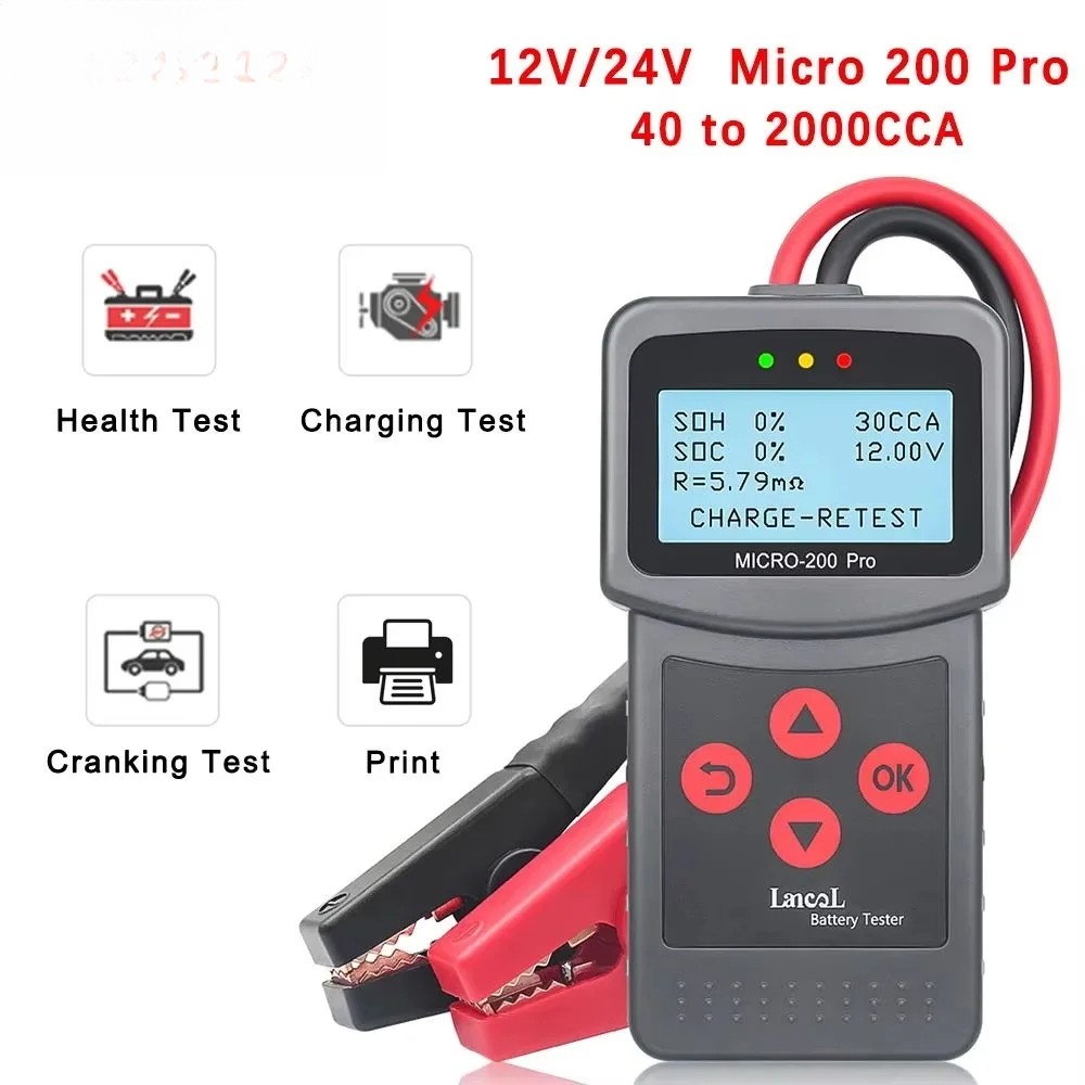 Car Battery Tester Cranking Charging Motorcycle Battery Analyzer Tools LED Light