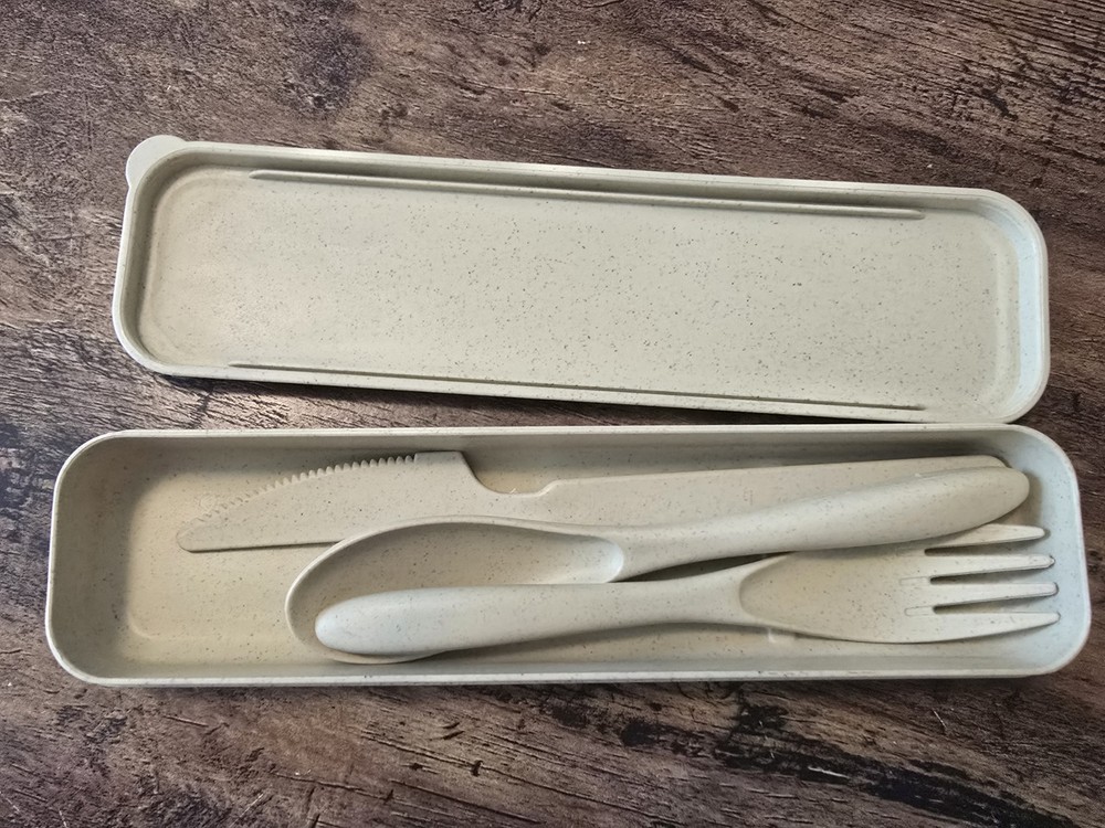 Large Reusable Utensil Set Case Portable Plastic Spoon, Fork, & Knife