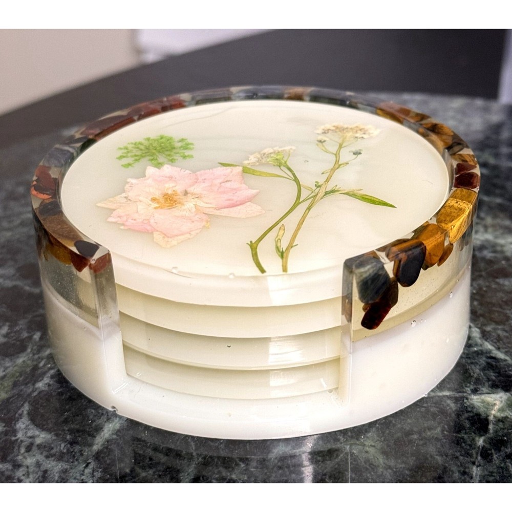 Flower Coaster Set (Set Includes 4 Coasters & Holder)