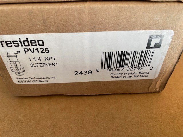 Honeywell Resideo 1-1/4" NPT Supervent Air Eliminator, PV125 (NEW)
