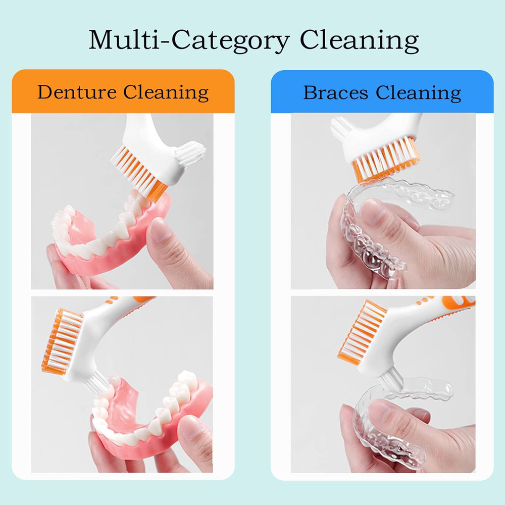 Denture Brush Set 4Pcs Double-Sided Cleaning Toothbrushes Multi-Layered Bristles