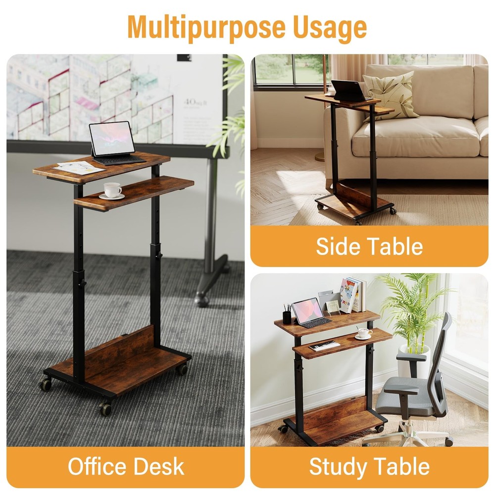 Small Standing Desk with Wheels,Small Mobile Computer Desks Adjustable Height...