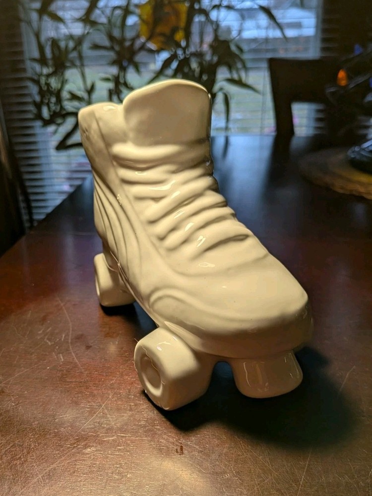 White Retro 80s Quad Roller Skate Planter Vase