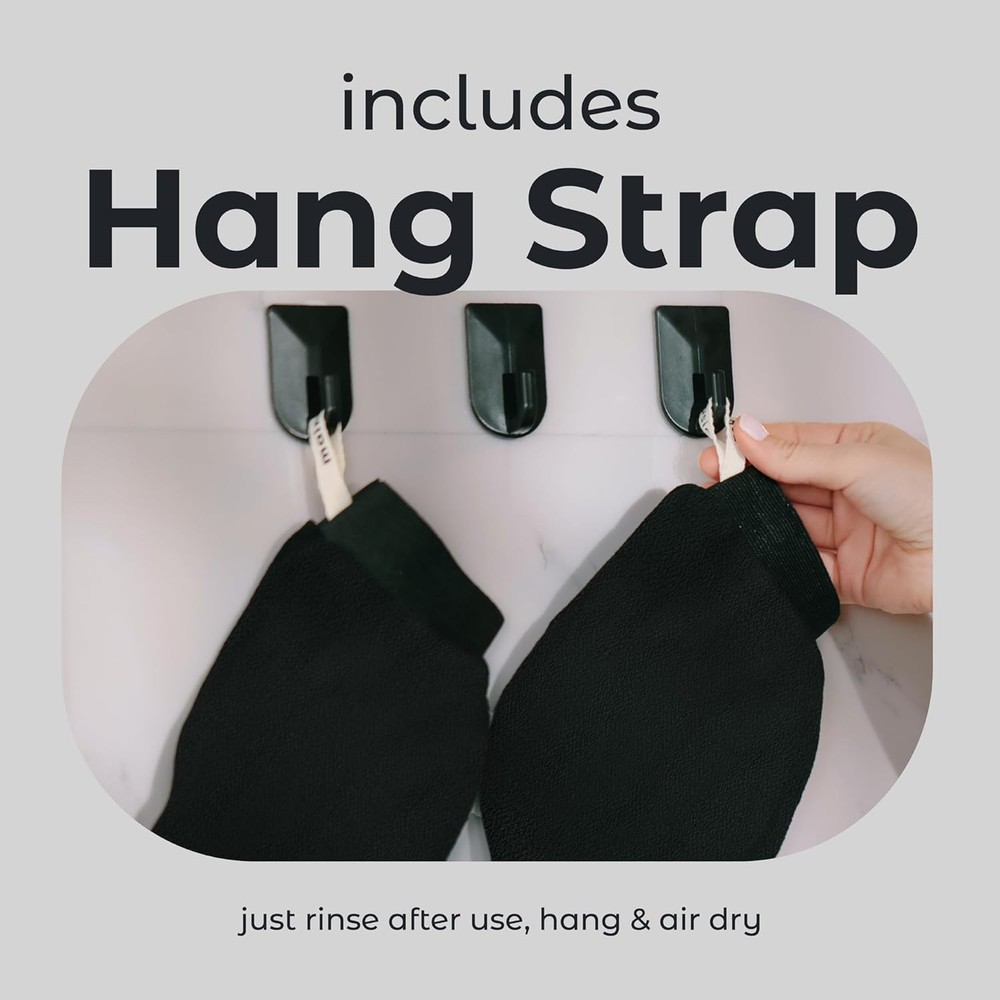 MainBasics Korean Exfoliating Mitts (2-Pack) – Deep Cleansing Body Black