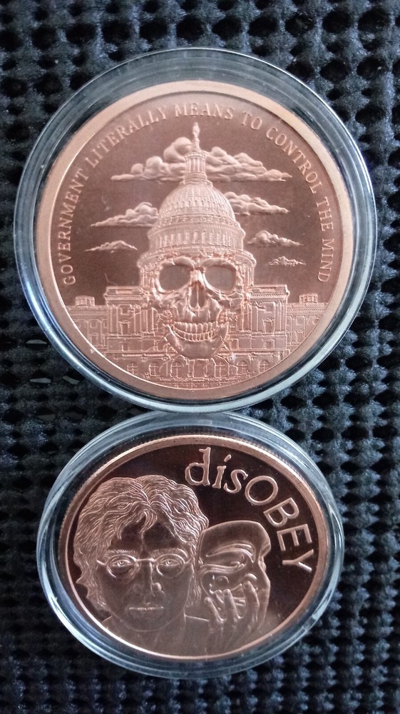 2018 Government Mind Control & 2017 DisOBEY John Lennon 2oz Copper Silver Shield