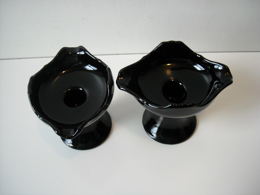 2 Black Amethyst Candleholders Unique Design Maker Unknown