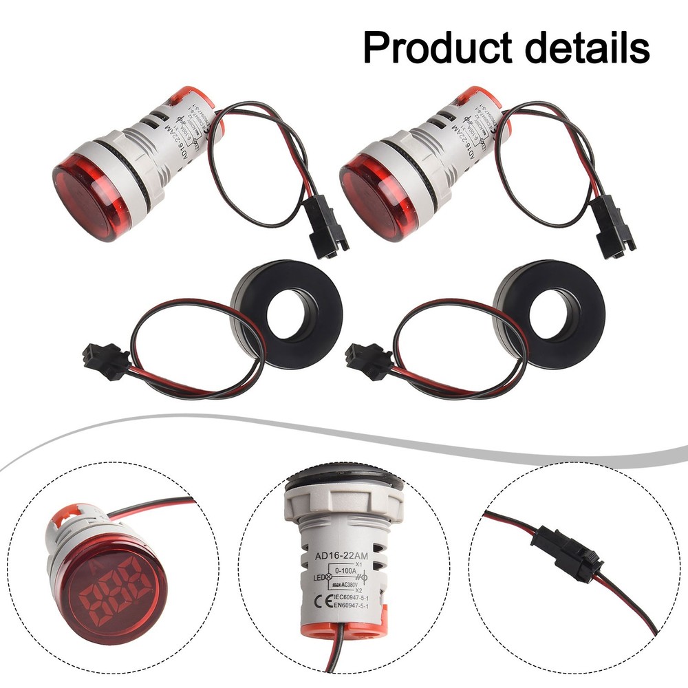 2 Pcs Red LED AC Ammeter Round Display Current Indicator for Power Use