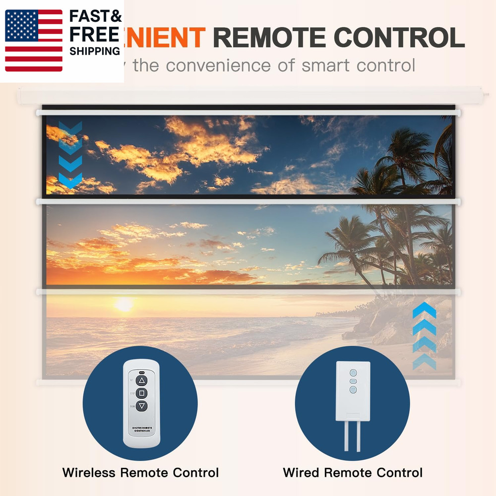 150" Projector Screen Motorized 16:9, 4K HD Pull down Retractable Projection Sc