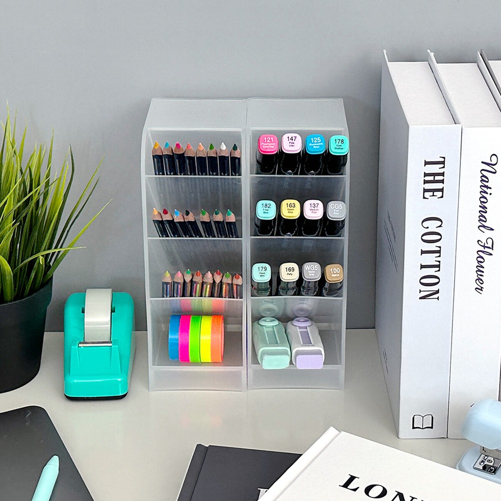 Wrapables 4 Compartments Desk Storage Pen Organizer, Large (2pcs) / Clear