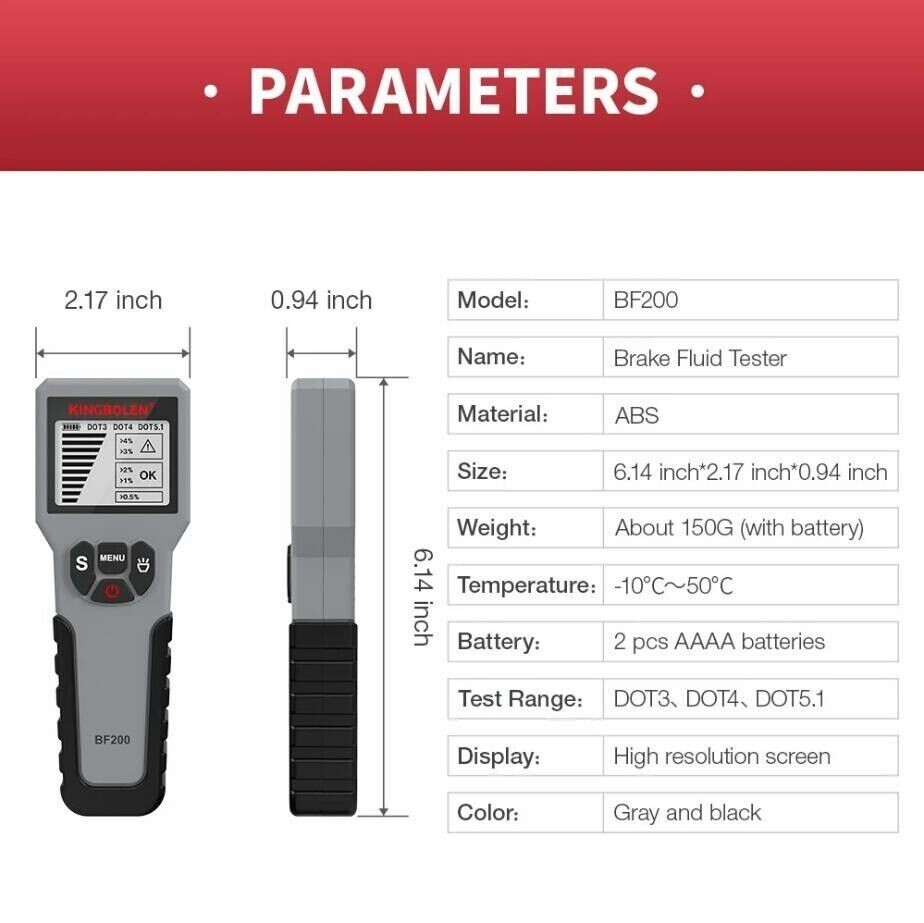 BF200 Auto Car Brake Fluid Tester Liquid Oil Moisture Analyzer DOT3 DOT4 DOT5.1