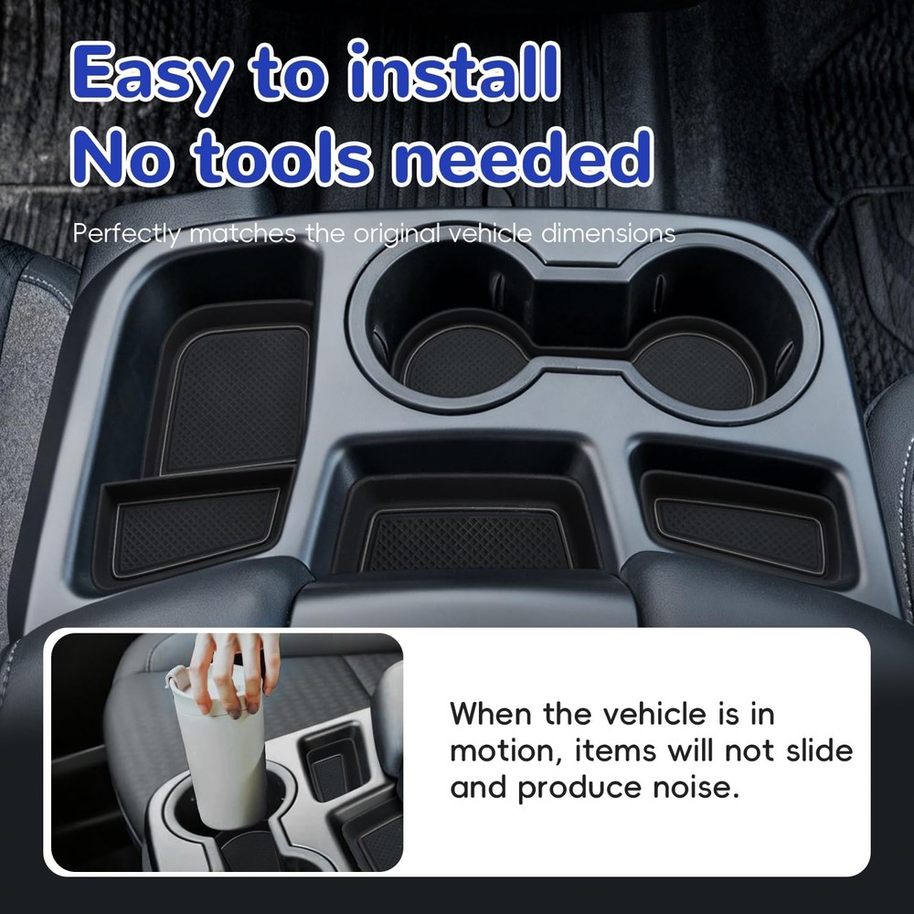 Silicone Cup Holder Inserts for Chevy Silverado 1500 & GMC Sierra 1500 Split-...