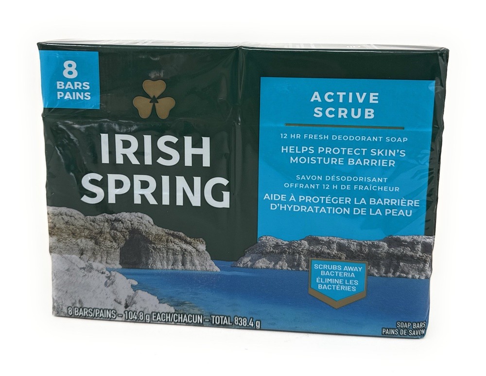 Irish Spring Deep Action Scrub Bar Soap 8 Bars Exfoliates Deodorant Soap