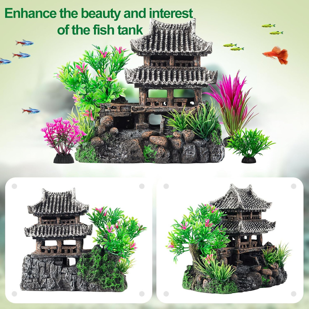 9 Pcs Resin Castle Decorations Set Realistic Fish Tank Castle Eco-Friendly