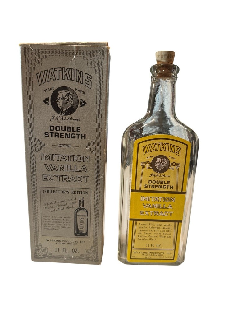 Vintage Watkins Vanilla Extract 11oz Bottle Empty With Original Box