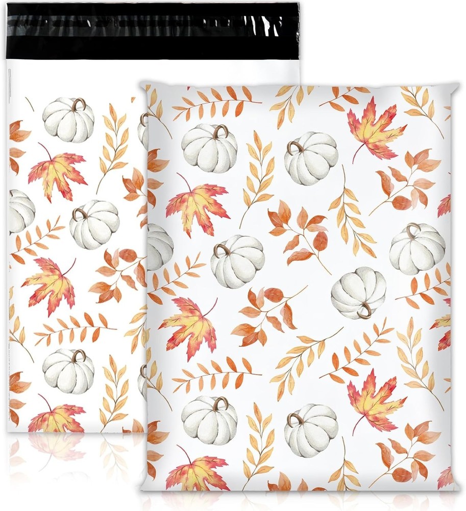 100Pcs Fall Poly Mailers 10 X 13 Inch Watercolor Pumpkin Pattern Envelope Mailer