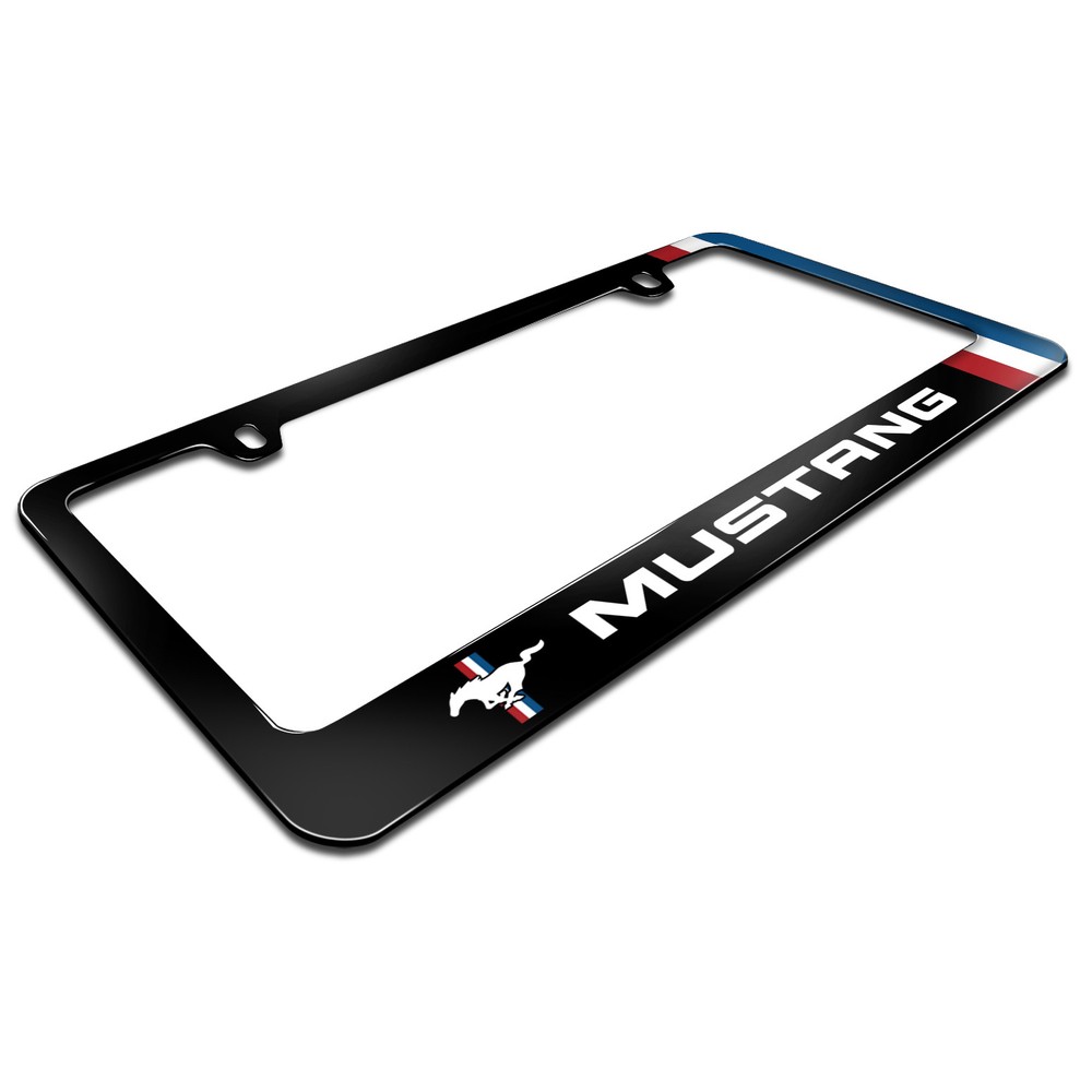 Ford Mustang Side Stripe Black Metal License Plate Frame