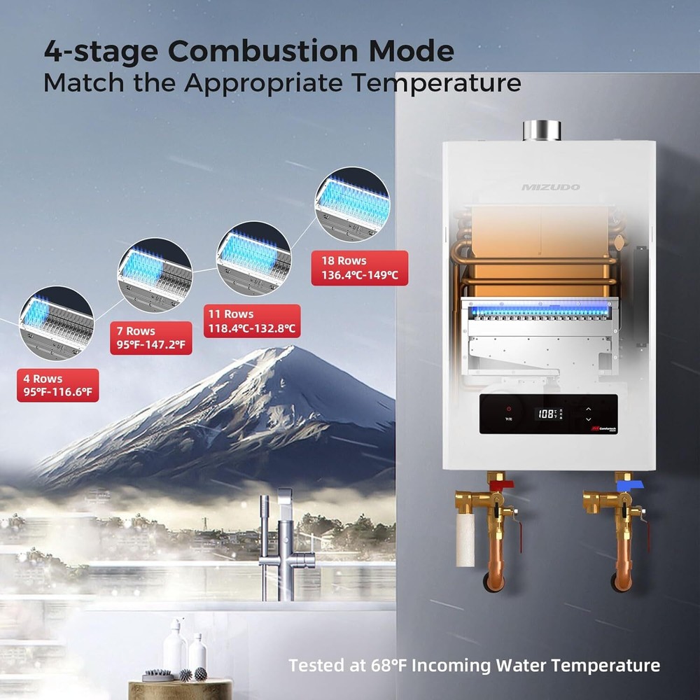 MIZUDO 170,000 BTU Tankless Water Heater Natural Gas Indoor For Shower Kitchen