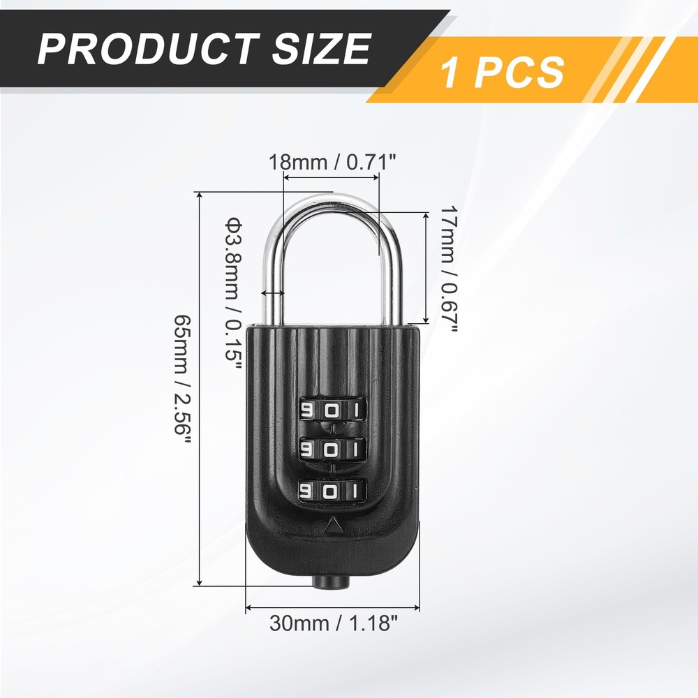 Resettable 3 Digit Combination Lock Code Padlock, Black (65 x 30mm)