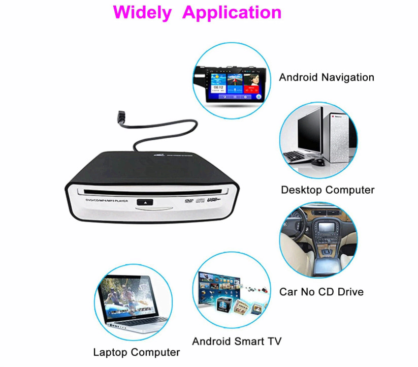 External Car Universal CD Player Machine, Vehicle External USB CD Player for Car