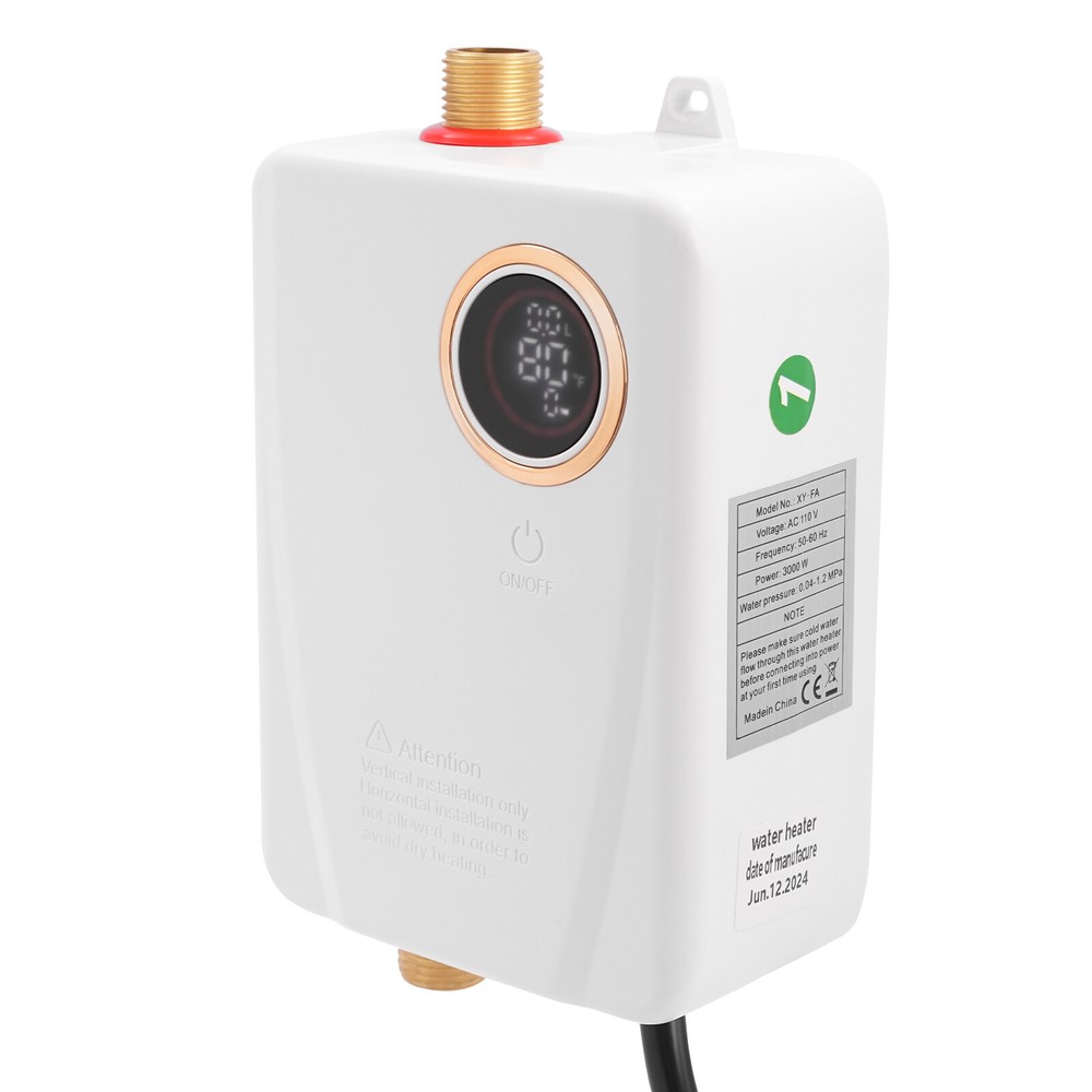 3KW Electric Tankless Water Heater Instant Hot Shower Kitchen Heater LED Display