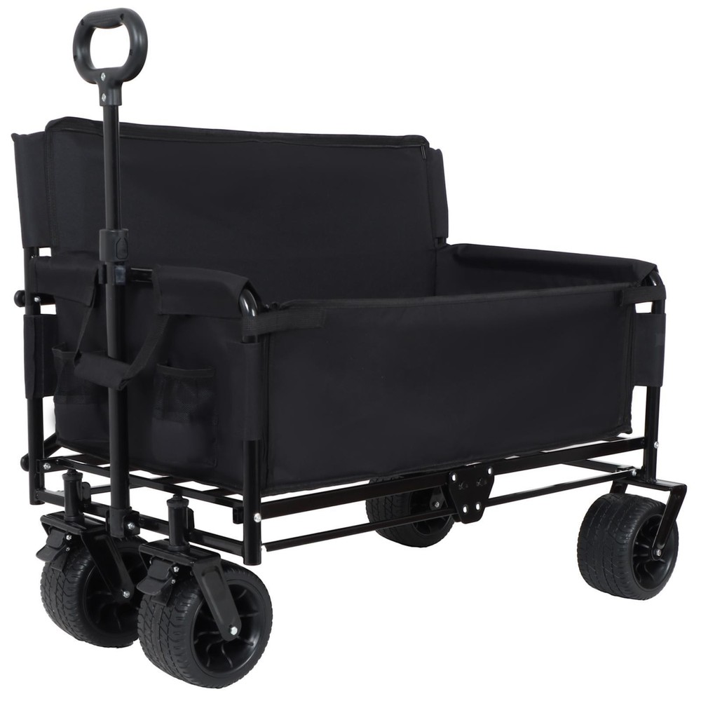 Folding Wagon Cart with Bench Seat & Storage - 500lbs