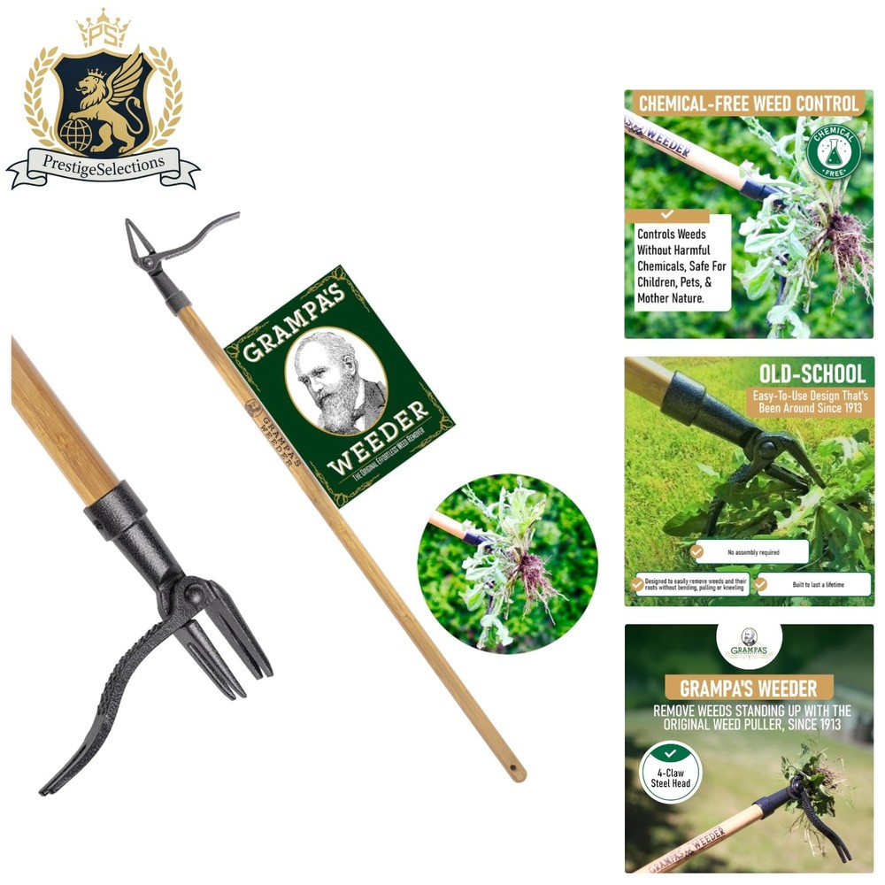 - the  Stand up Weed Puller Tool with Long Handle - Made with Real Bambo