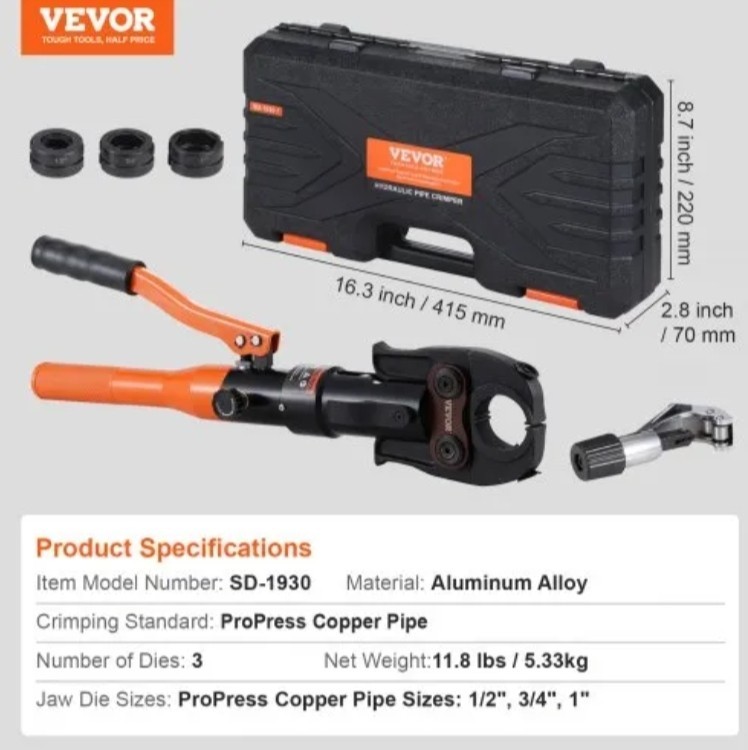 Vevor SD-1930-1 Hydraulic Pipe Crimping Tool