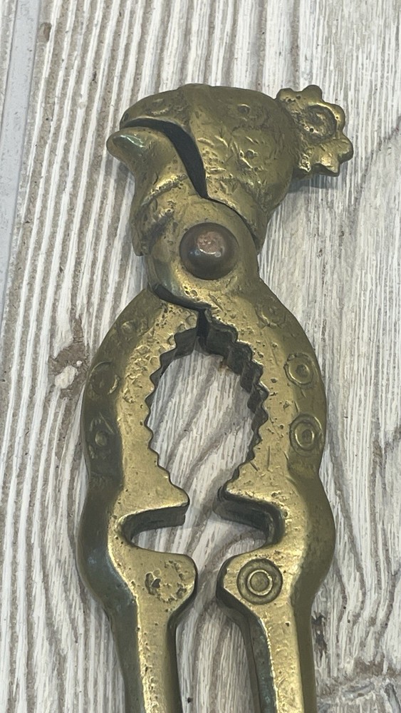 Vintage Solid Brass Rooster Bird Nutcracker Folk Art Decorative