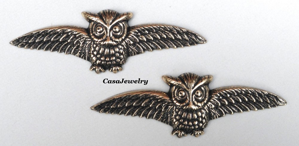 #4212 SMALL ANTIQUED GOLD OWL COMPONENT - 2 Pcs