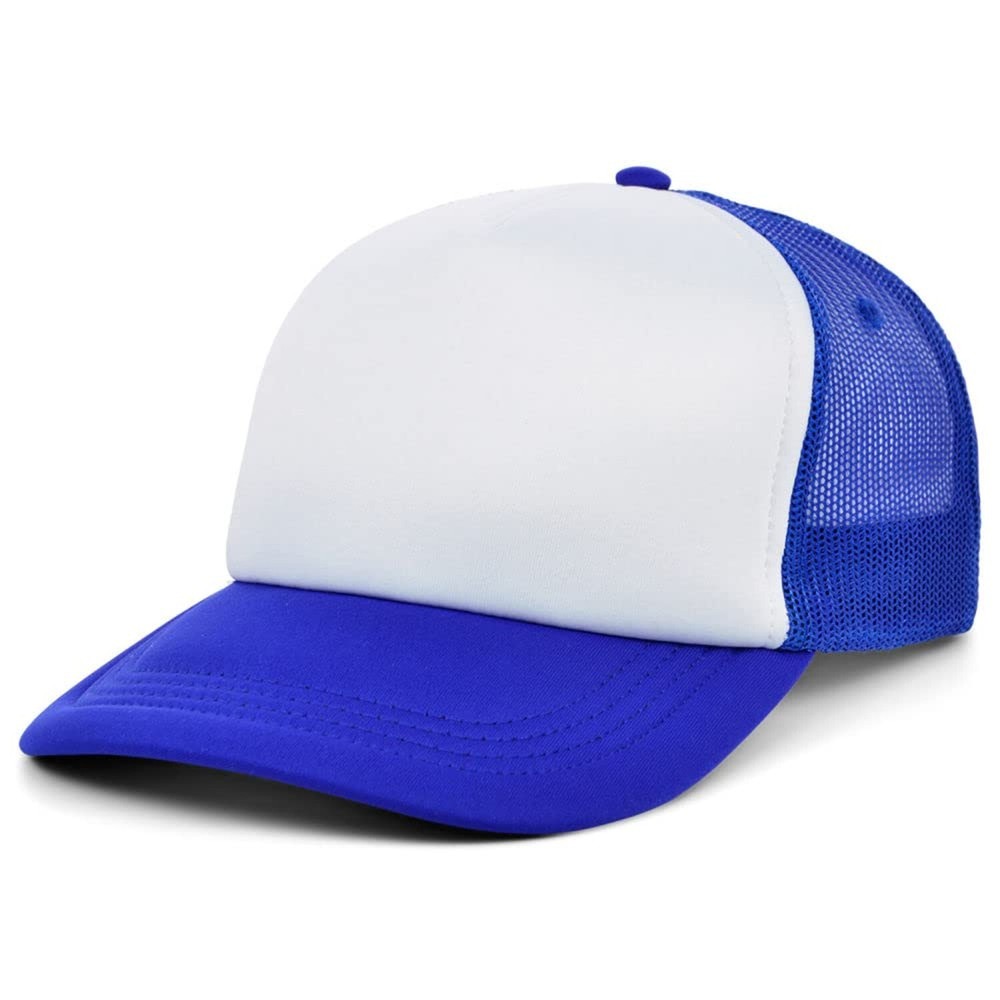 Lids Blank Basic Foam Trucker Adjustable Snapback Hat One Size White/Royal Blue